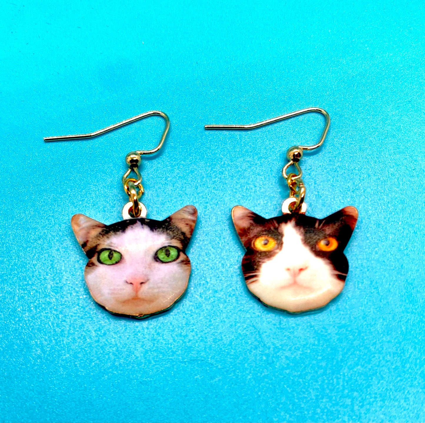 Black and white kitty earrings.