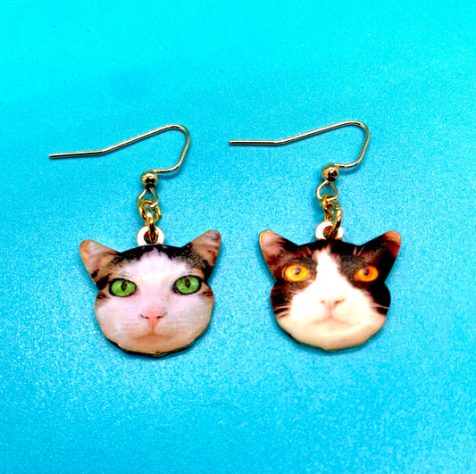 Black and white kitty earrings.