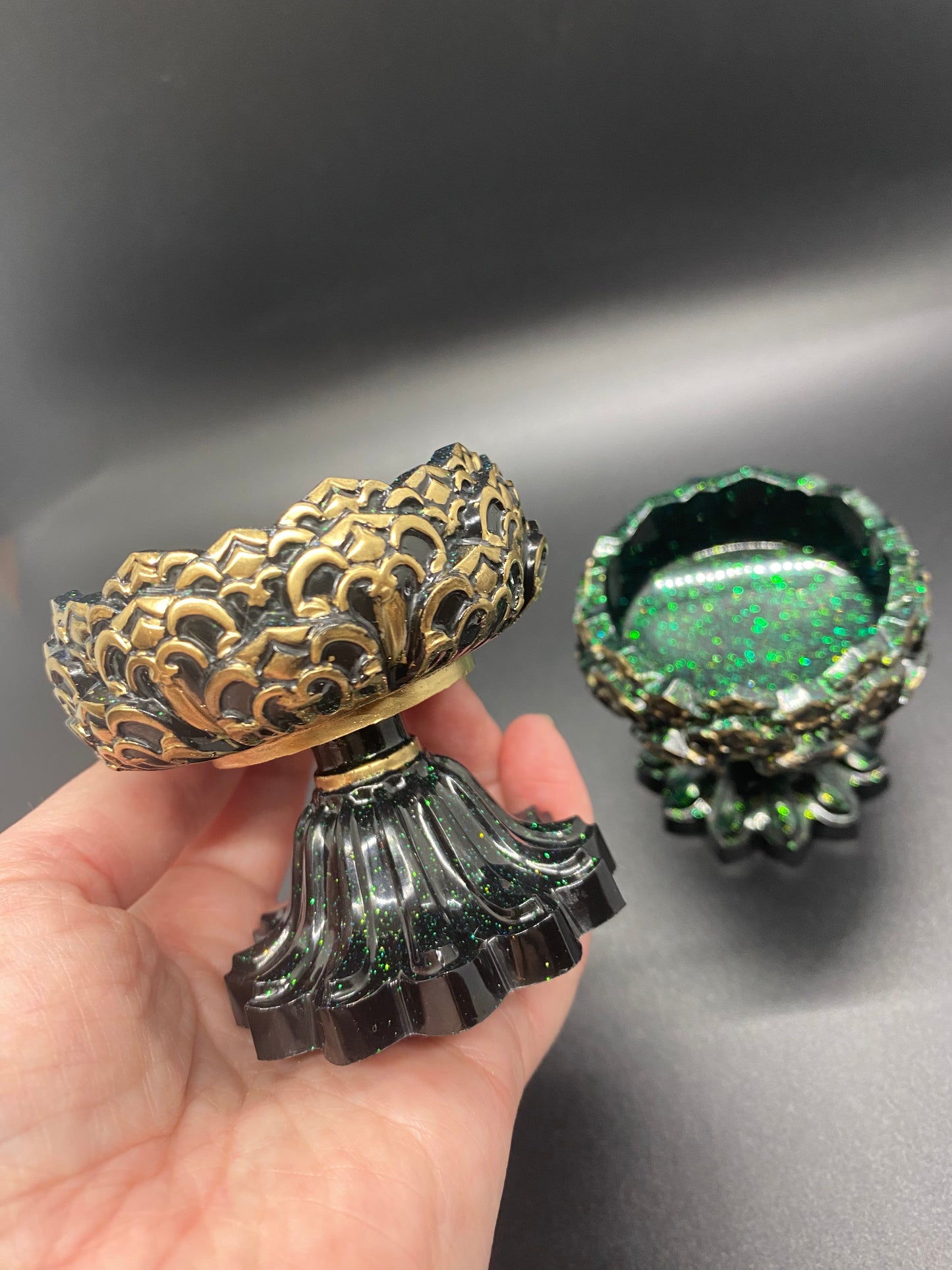 Green & Gold Tea Light Holders - Set of 2