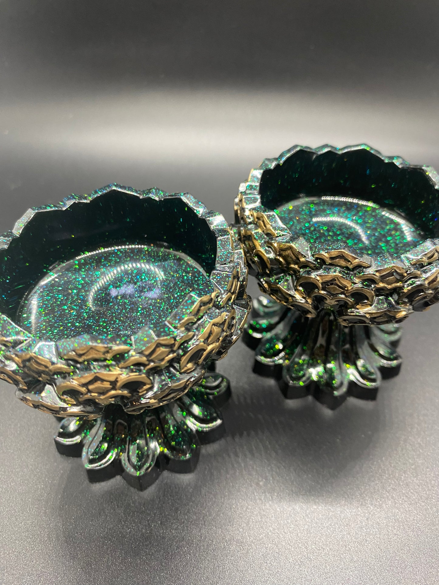 Green & Gold Tea Light Holders - Set of 2